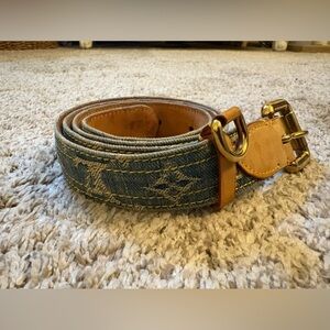Louis Vuitton Blue Denim and Tan Leather Belt